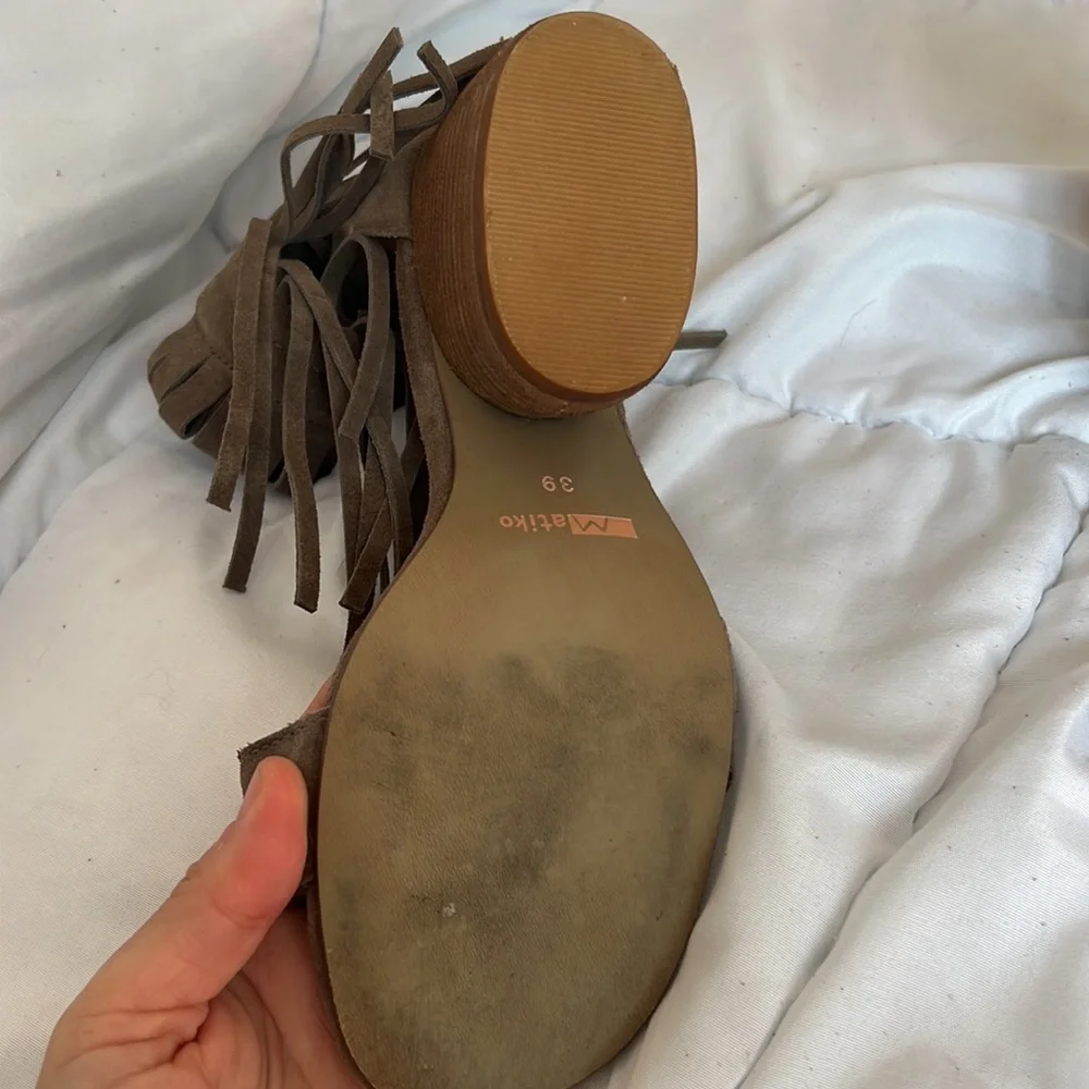 Suede block heel fringe sandals.  Matiko x Free People - Picture 5 of 10